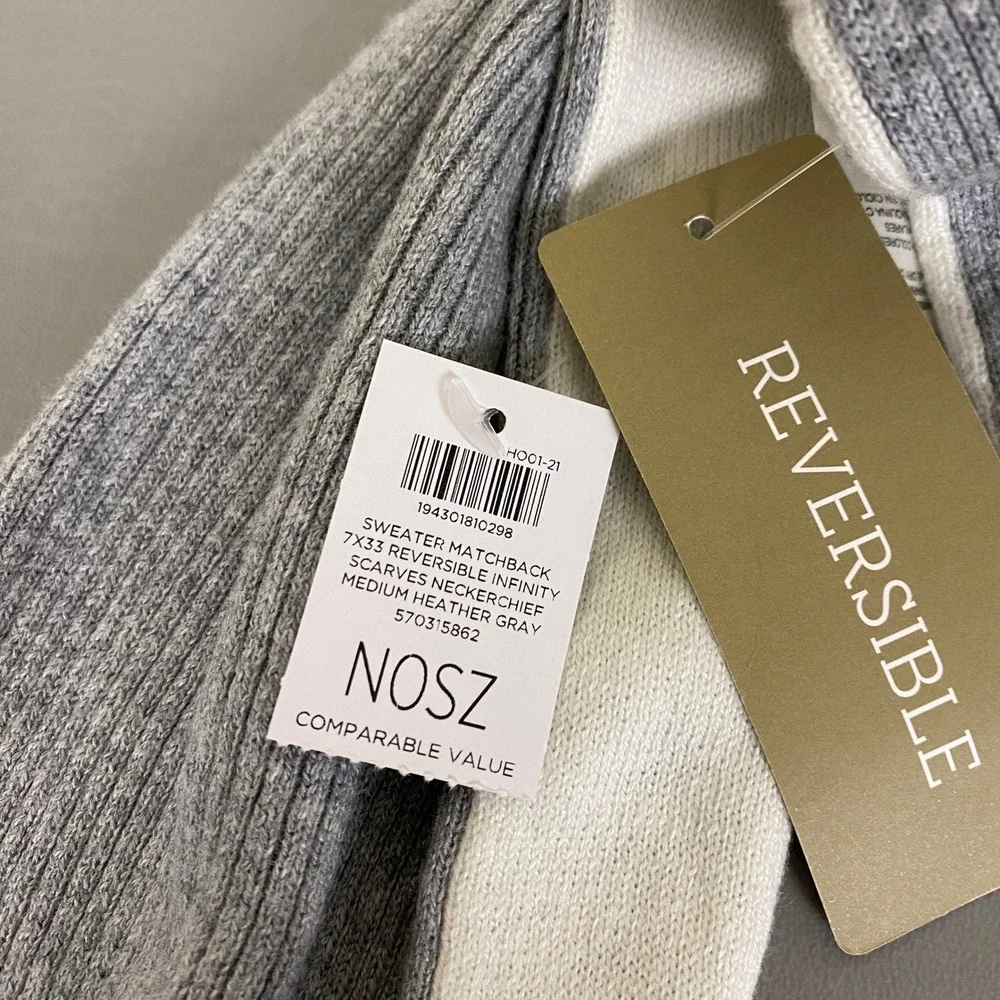 Chico's Infinity Scarf Reversible Neck Warmer Sweater Matchback Heather Gray NWT